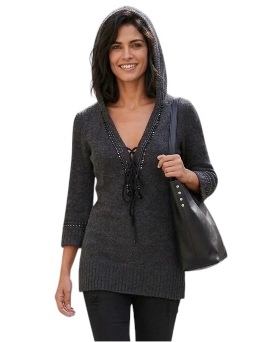 BKE The Buckle Wool Hoodie Gray Small Sequins Trim